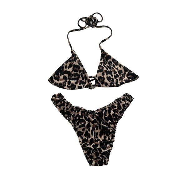 GOLDIE Triangle Bikini Top & Scrunch Bottoms in Cream Animal Print - Picture 1 of 3